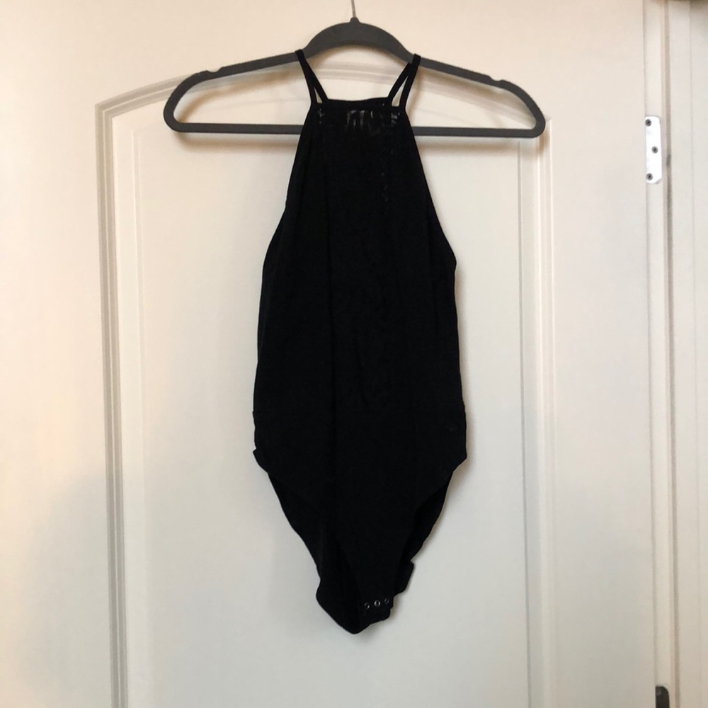 Victoria secret pink black lace body suit
